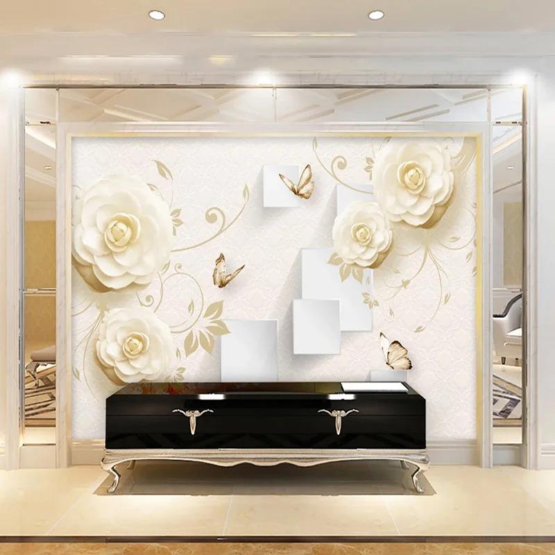 Carta da Parati Murale Moderna 3d Stereo Fiori Farfalla Soggiorno Tv Divano Camera da Letto Decor Romantico Murale