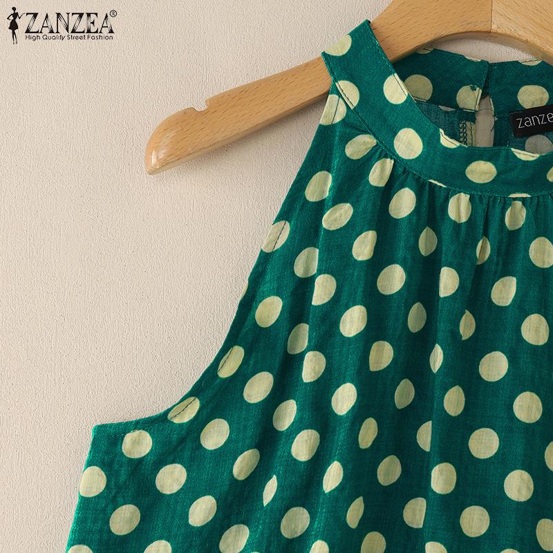 ZANZEA Damskie codzienne letnie topy bez rękawów z okrągłym dekoltem i nadrukiem