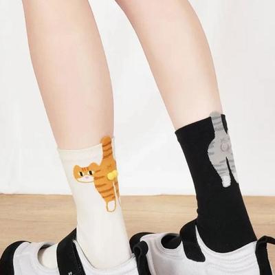 Chaussettes Mignonnes Chat Œuf Mi-Mollet Chaussette Japonaise Pour Femme Automne Hiver Douces Confortables Absorbant la Transpiration Respirantes Chaussette pour Couple