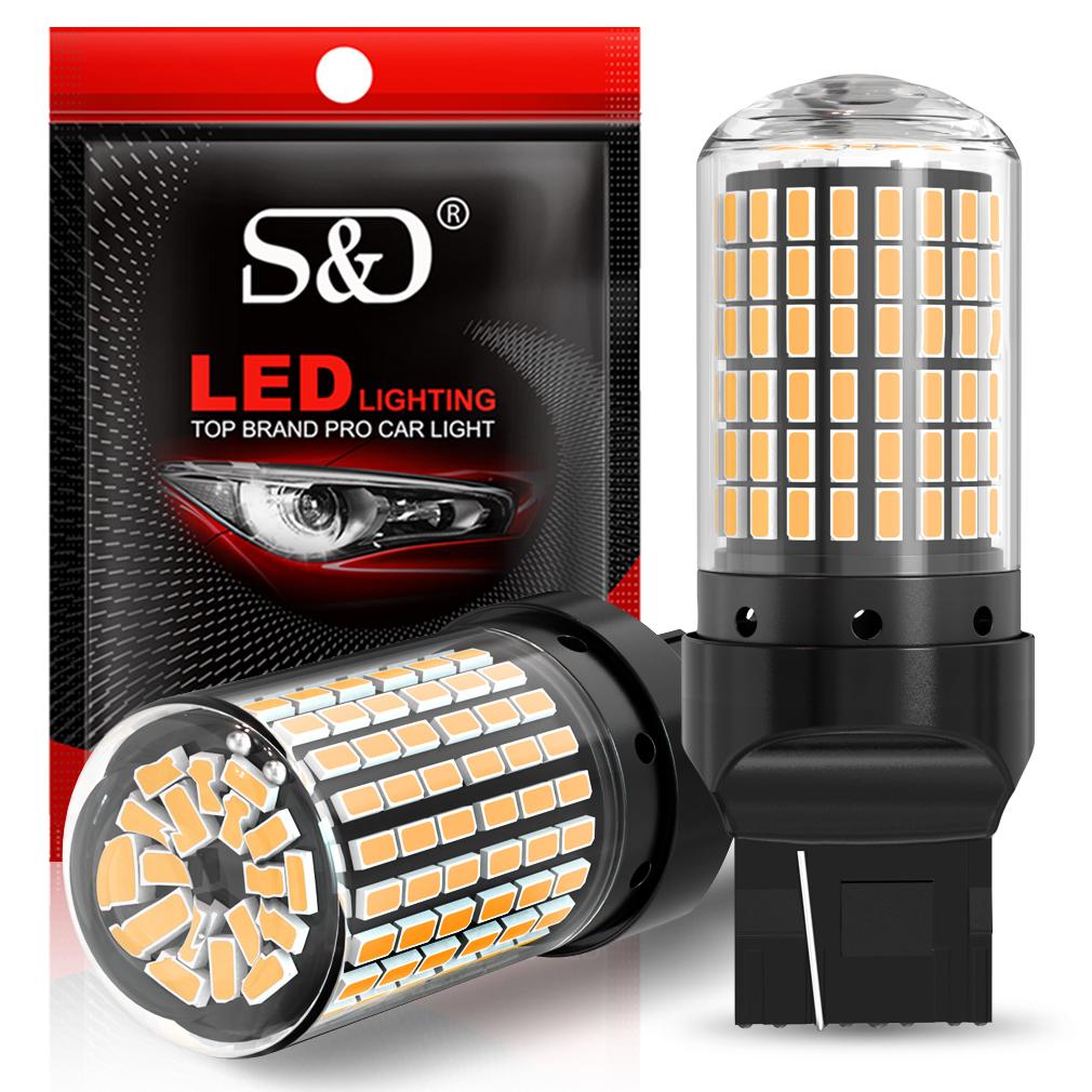 2pcs High Power Car LED Bulbs 1156 BA15S P21W BAU15S PY21W 1157 P21/5W T20 7440 W21W Canbus 144SMD Turn Signal Lamp Brake Reverse Tail Light 12V