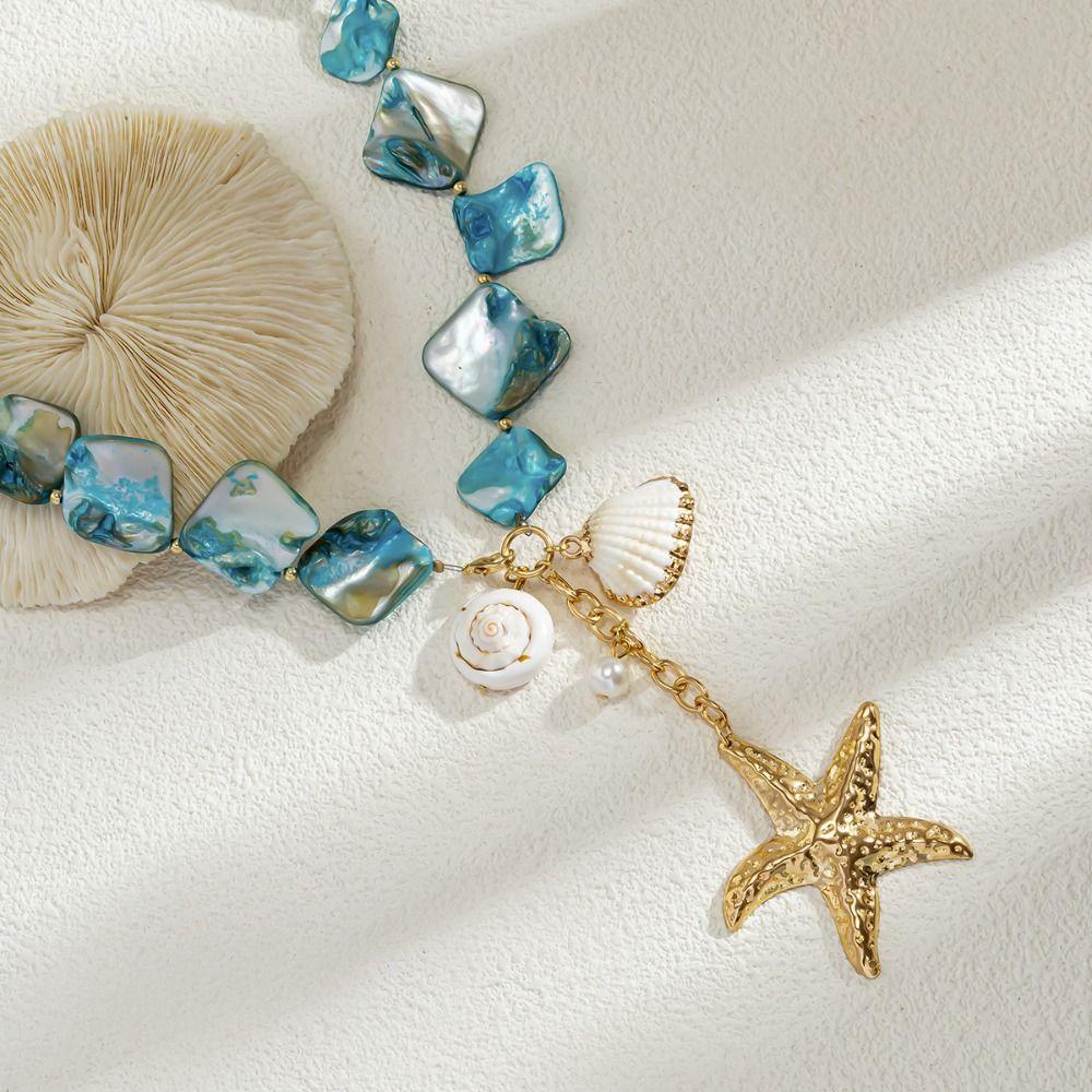 Bohemian Starfish Beaded Necklace Sea Series Shell Beaded Chain  Vacation