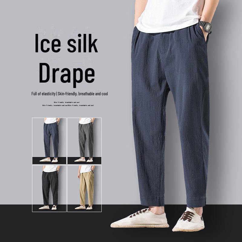 Men's Casual Cotton-Linen Straight Nine-Point Pants - Trendy, Loose-Fit, Spring/Autumn Fashion, Large Size Available