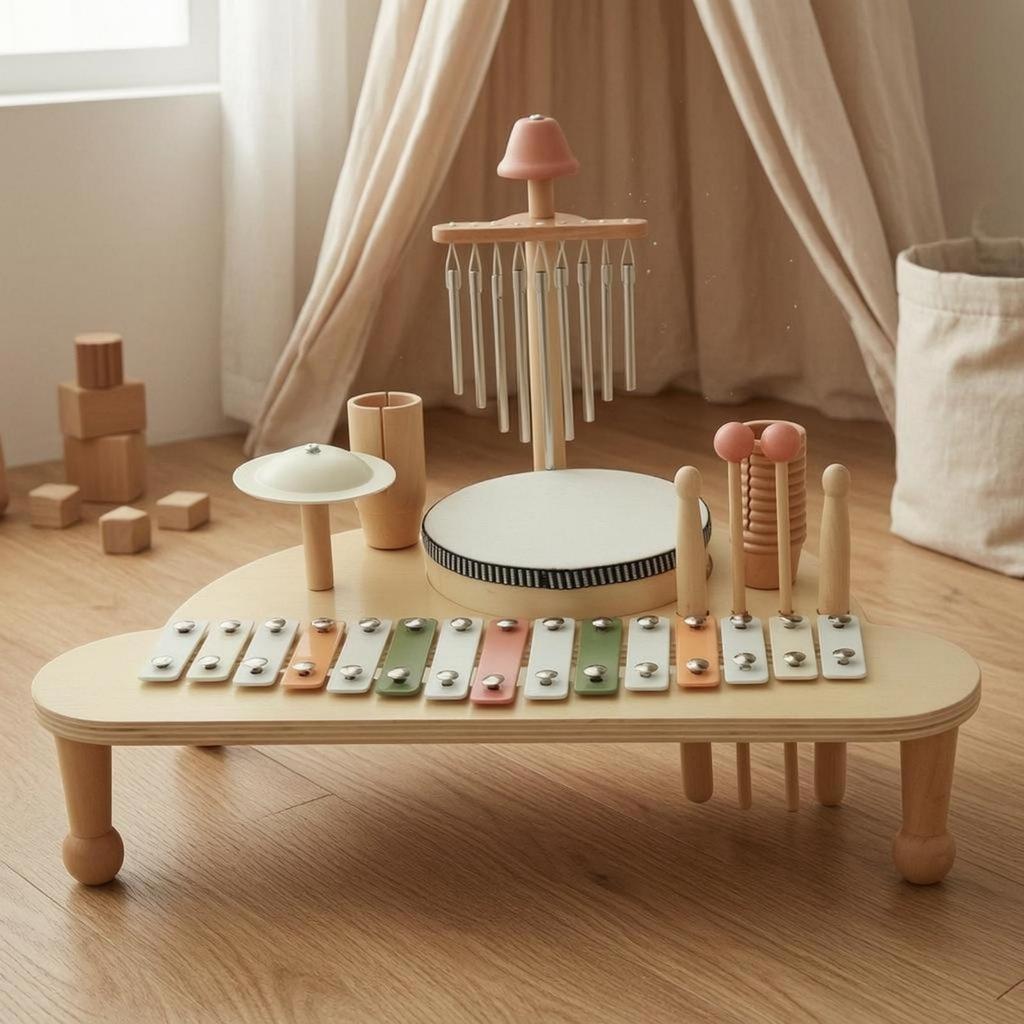 Wooden Musical Activity Stand Rounded EdgesPercussion Toy ChildFriendly Kids Percussion Set