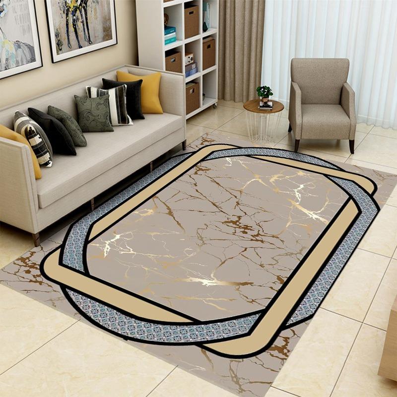 Black and Gold Line Decorative Carpet  Modern and Simple Living Room Anti Slip Floor Mat  Home Bedroom Decorative Carpet