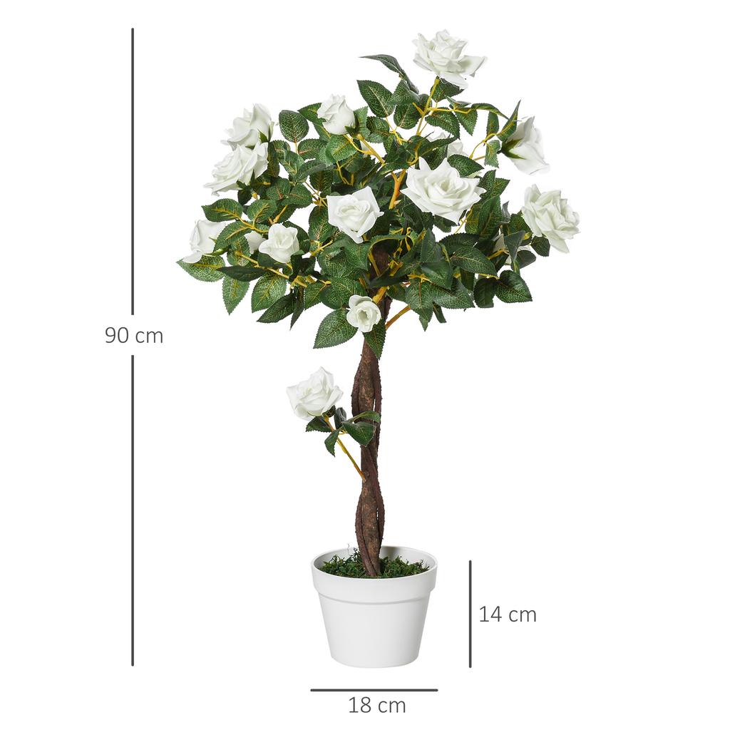 Piante Artificiali Rosa Bianco Floreale in Vaso, Piante Finte per Arredamento Interno Casa, 90cm