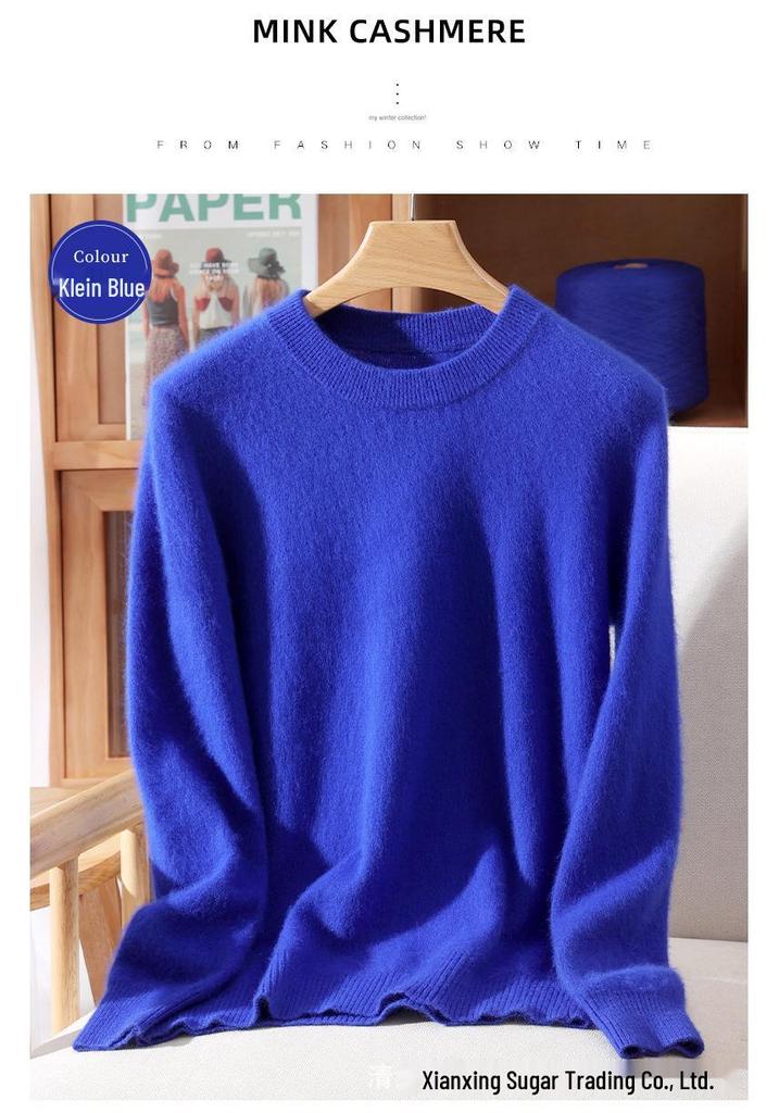 Maglione da donna taglie forti con scollo rotondo in visone e cashmere