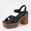 Fashion Black Platform Sandals 2025 Summer High Heels Female Shoe Open Toe Cross Espadrilles High-heeled Girls Fashion Block Peep Rome P
