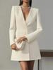Europe, America, Autumn Double-breasted Solid Color V-neck Suit French Women's Long-sleeved Dress Women's