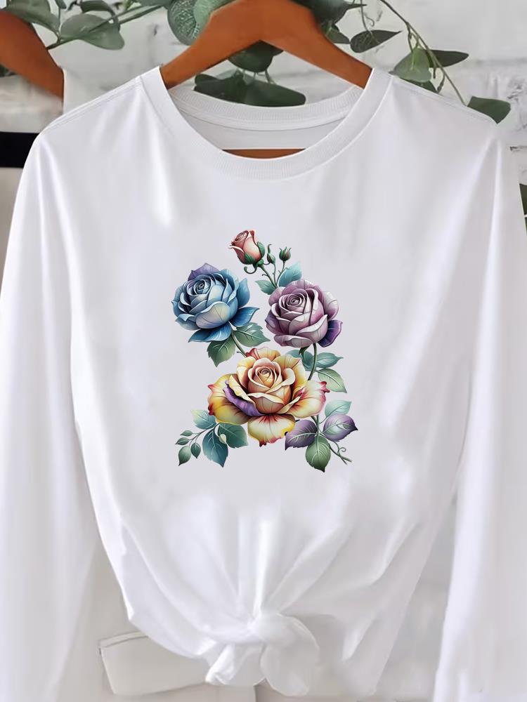 (Asian Size) Women o-neck Print T Shirt Casual butterfly cute Clothing Graphic Tee autumn winter spring Fashion Top Long Sleeve T-shirts