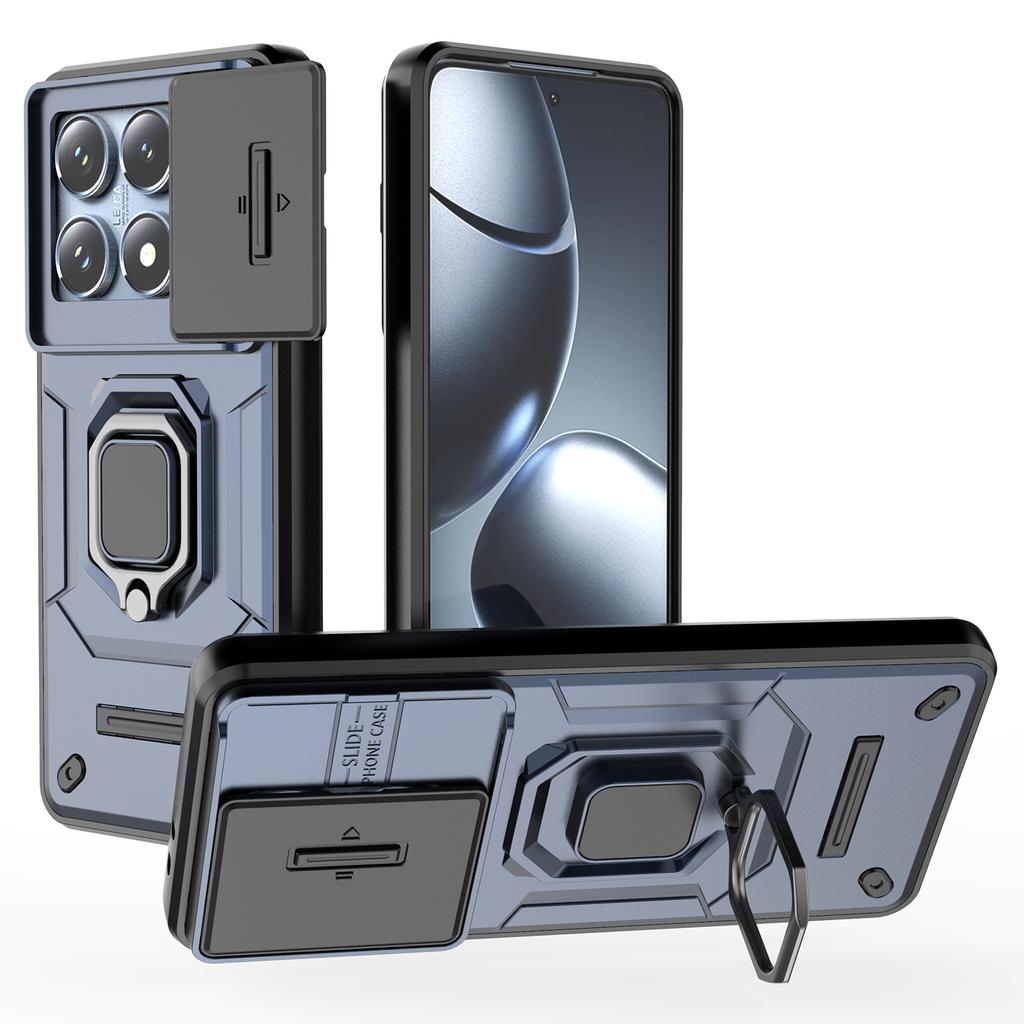 For Xiaomi 14T Pro Case PC+TPU Kickstand Phone Protector with Lens Cover