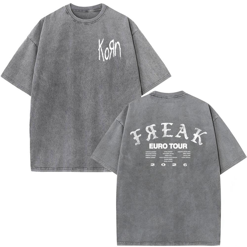 Korn Europe Tour Vintage Washed T Shirt Fan Gifts Metal Gothic Rock Band Tshirts Mens Clothing Casual Short Sleeve Tshirt