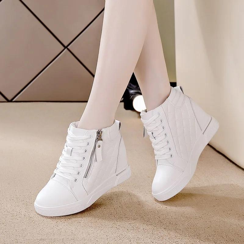Fashion 7cm 2024 Microfiber Platform Wedge Leather Spring Boots Hidden Heels Ankle Women High Brand Chunky Sneaker Autumn Shoes