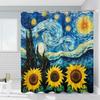 Starry Sunflower Shower Curtain Vintage Oil Painting Style Yellow Flower Scenery Bathroom Decoration Polyester Waterproof with