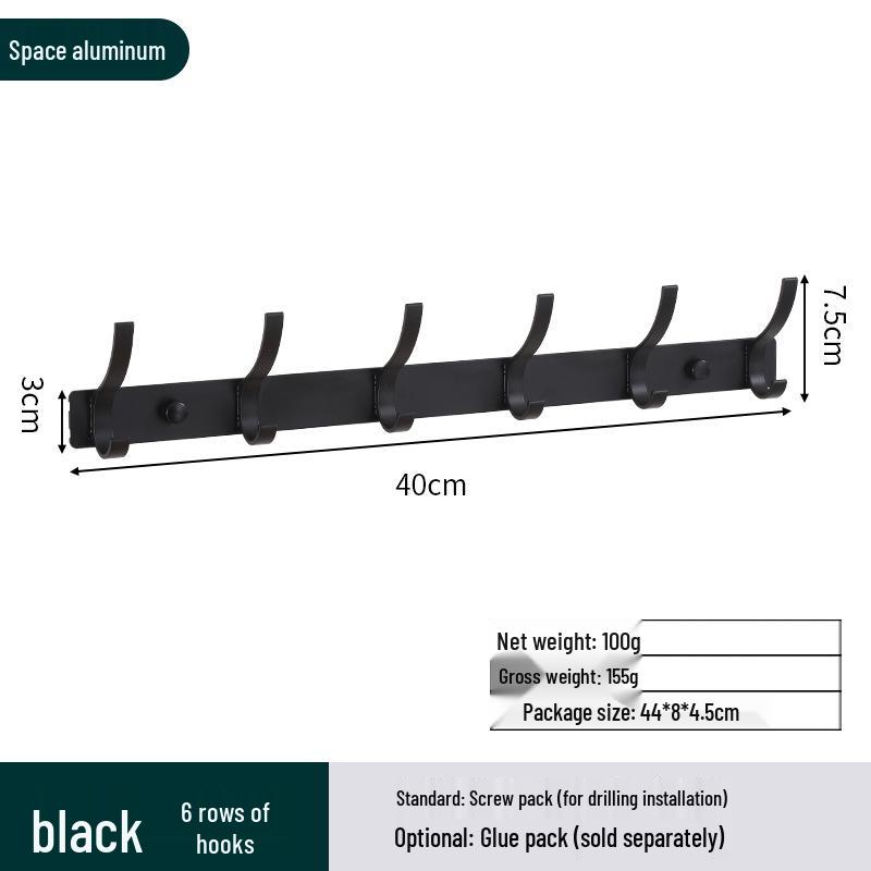 Space Aluminum No-Drill Clothes Hook for Bedroom/Bathroom Doors