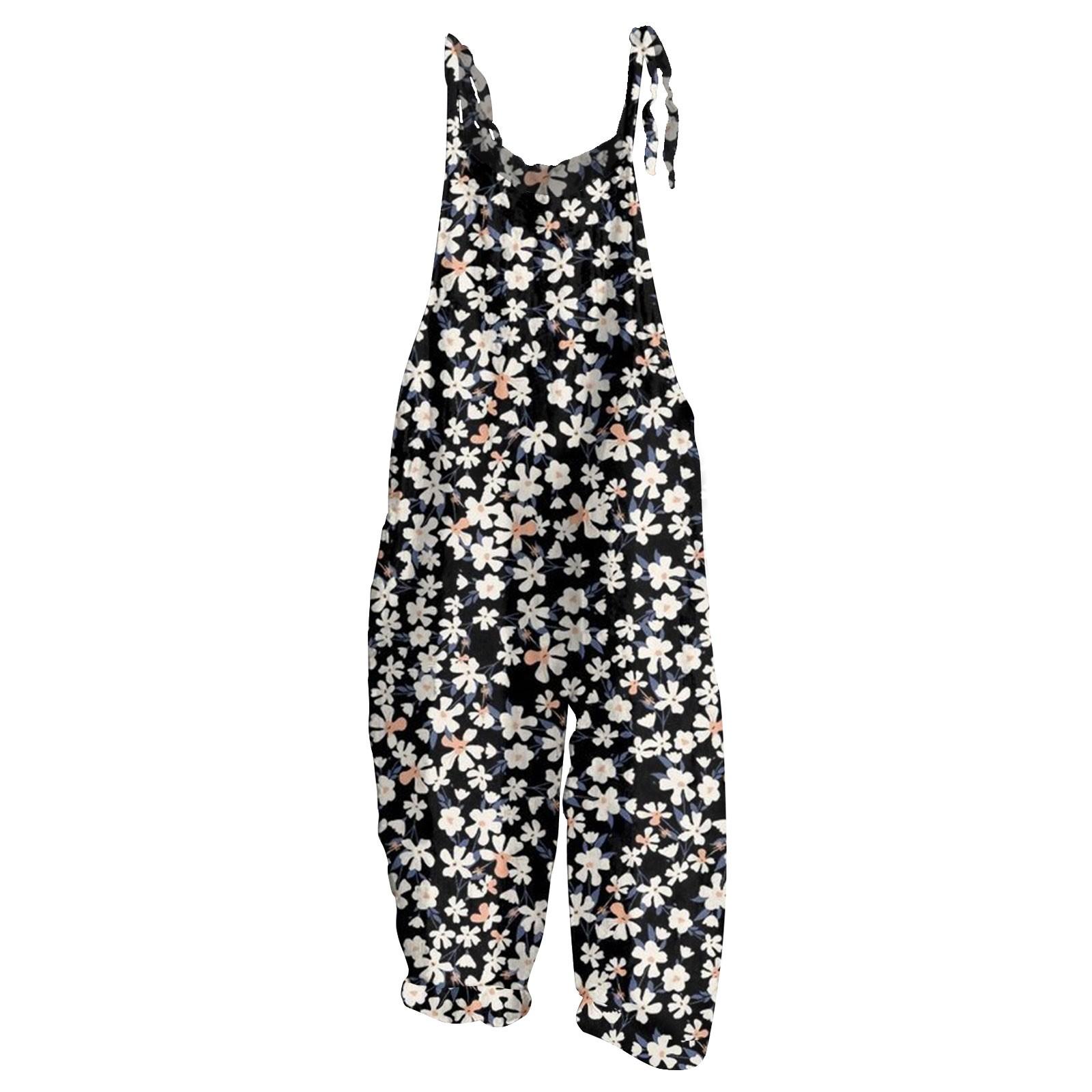 

Женский комбинезон с цветочным принтом, повседневный свободный ретро-бретелька из хлопка и льна XXXXXL чёрный