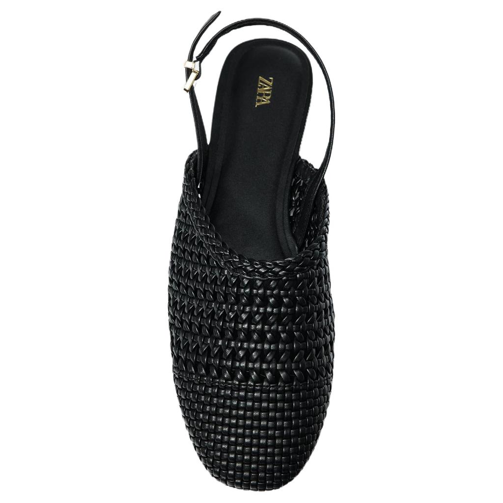 Zara Fashionable Round Toe Woven Backless Flat Casual Shoes Women Shoes Black 13518510800
