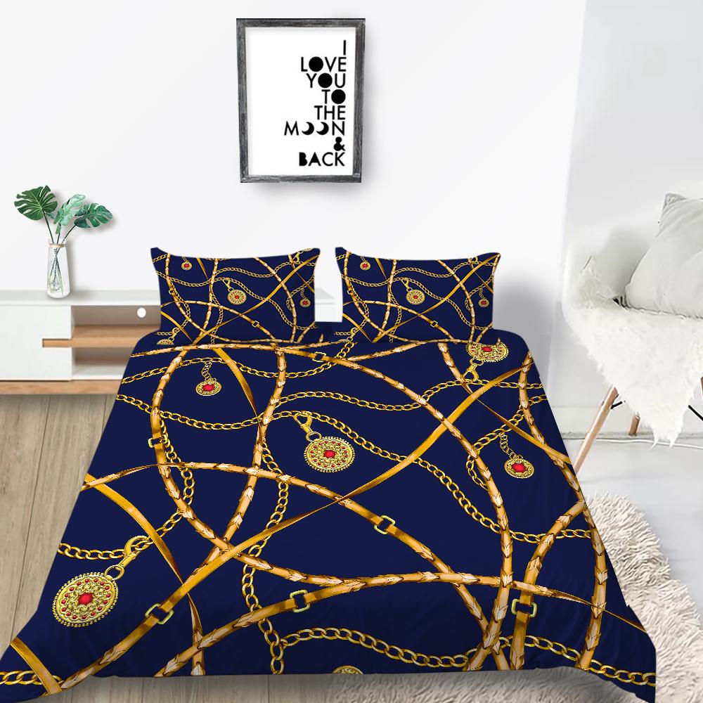 Klassische Luxusbettwäsche, luxuriöser Druck, Bettbezug, Kissenbezug, 2 oder 3 Doppelbetten in voller Größe, Mikrofaserstoff, weich, waschbar, mit Reißverschluss, Heimdekoration