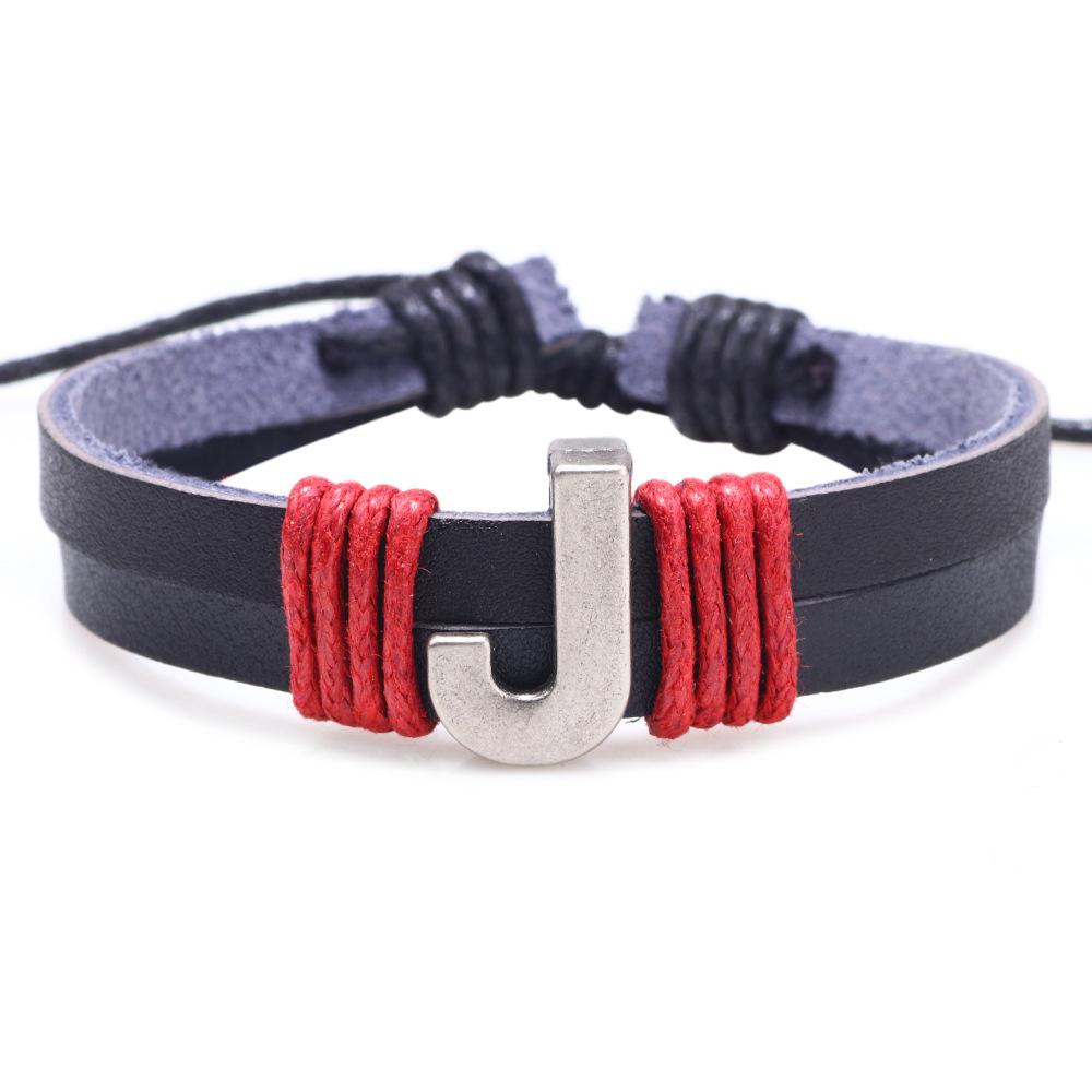 Handmade Woven Leather Bracelet with English Letter Charms
