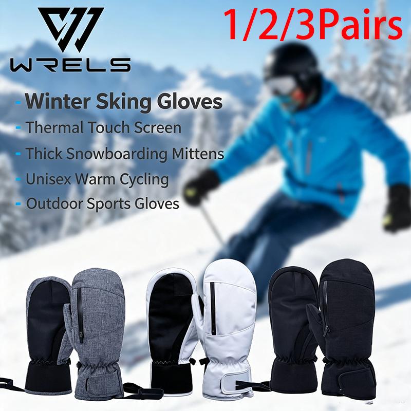 1/2/3Pairs Winter Skiing Gloves Thermal Touch Screen Thick Snowboarding Mittens Unisex Warm Cycling Outdoor Sports Gloves 6