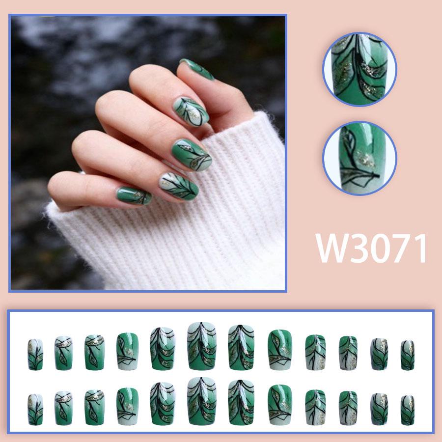 Изумрудные градиентные блестящие накладные ногти - Носимые зеленые европейские и американские типсы