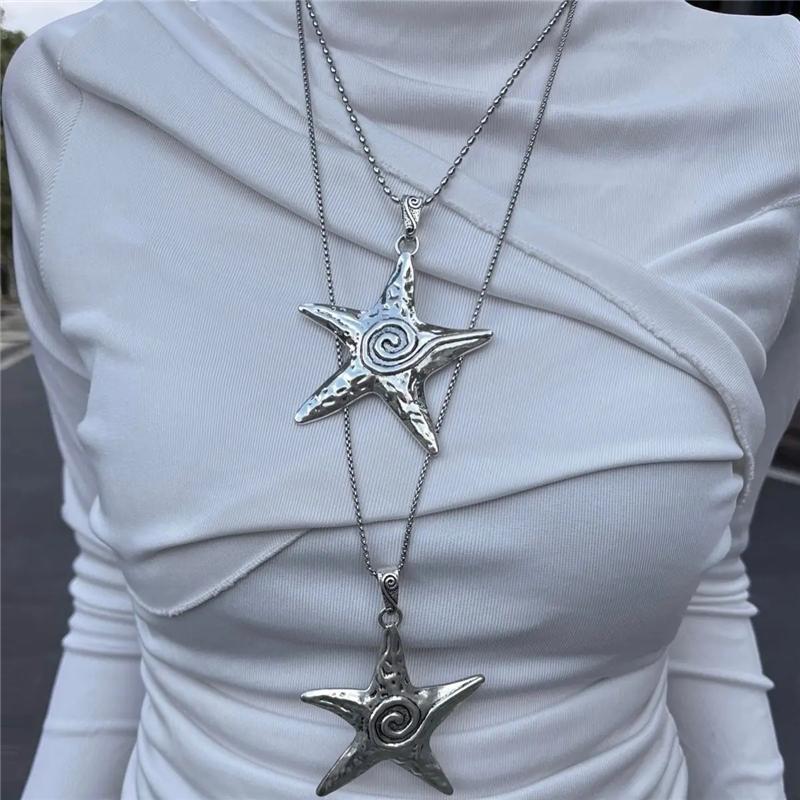Collier avec pendentif étoile pentagramme exagéré pour femme, style hip-hop punk, chaîne de pull, bijoux, cadeaux
