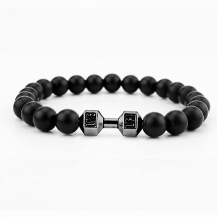 Black Matte Volcanic Stone & Alloy Dumbbell Energy Bracelet