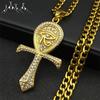Egyptian Cross Ankh Key Of Life Rhinestone Devil Eye Necklace For Women Men Stainless Steel Gold Color Turkish Eye Jewelry