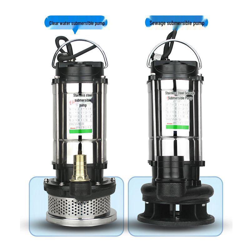 Stainless Steel 220V Small Submersible Water Pump for Household, High Head, Agricultural, and Sewage Use.