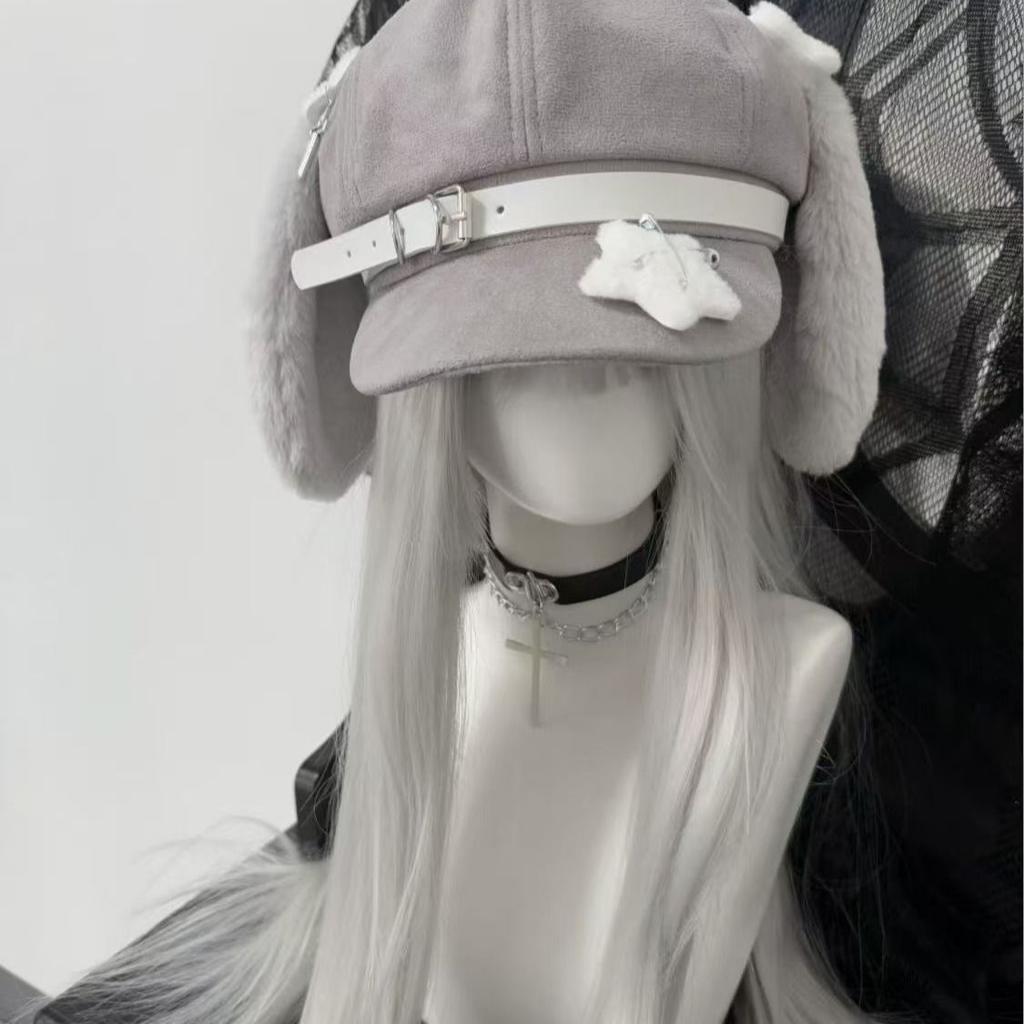 Grey Puppy Ear Hat Subculture Beret Cute Personality House Culture