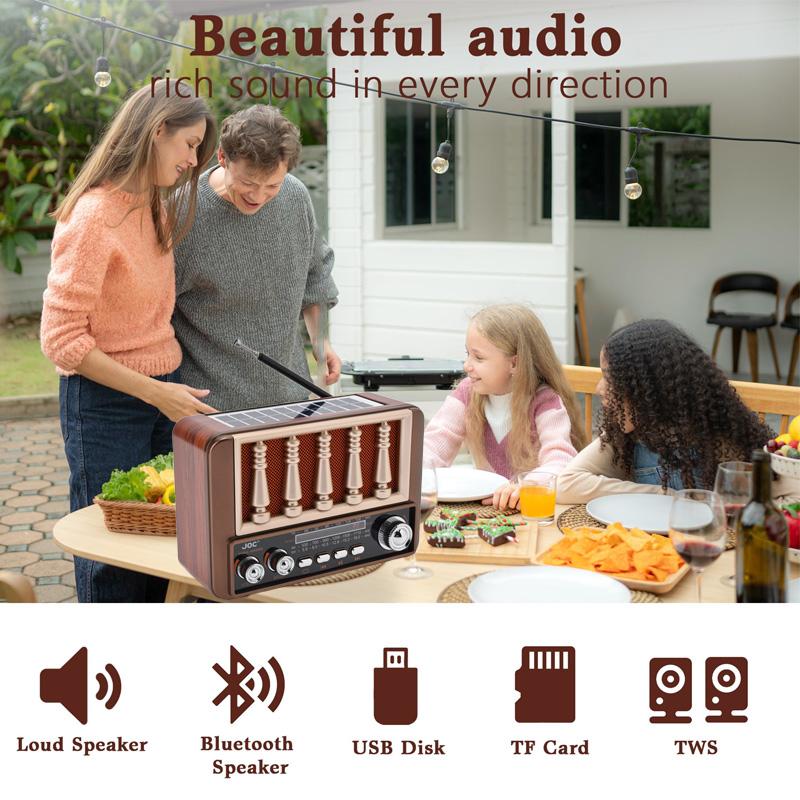 Portable Vintage Radio Classic Retro Solar Emergency Radios Receiver Multi-functional TWS Setero Bluetooth Speaker TF USB