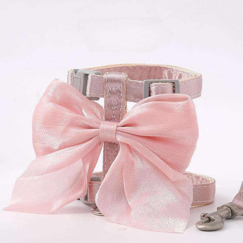 Cute Bowknot Cat Harness and Leash Adjustable Pet Harness with Traction Rope for Cat Kitten Puppy Rabbit Ferret