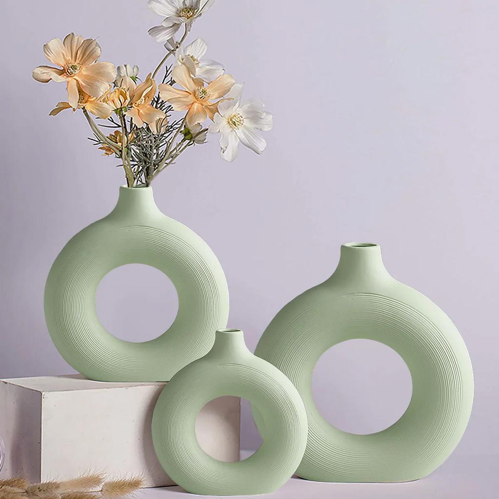 1 Stück Weiße Keramikvasen für Heimdeko, Moderne Deko Mattierte Kreisvase, Minimalistische Nordische Donut-Vase, Dekorativ