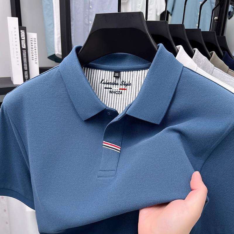 Cotton Short-Sleeved T-Shirt Men'S Lapel Thin Breathable Solid Color Men'S Polo Shirt