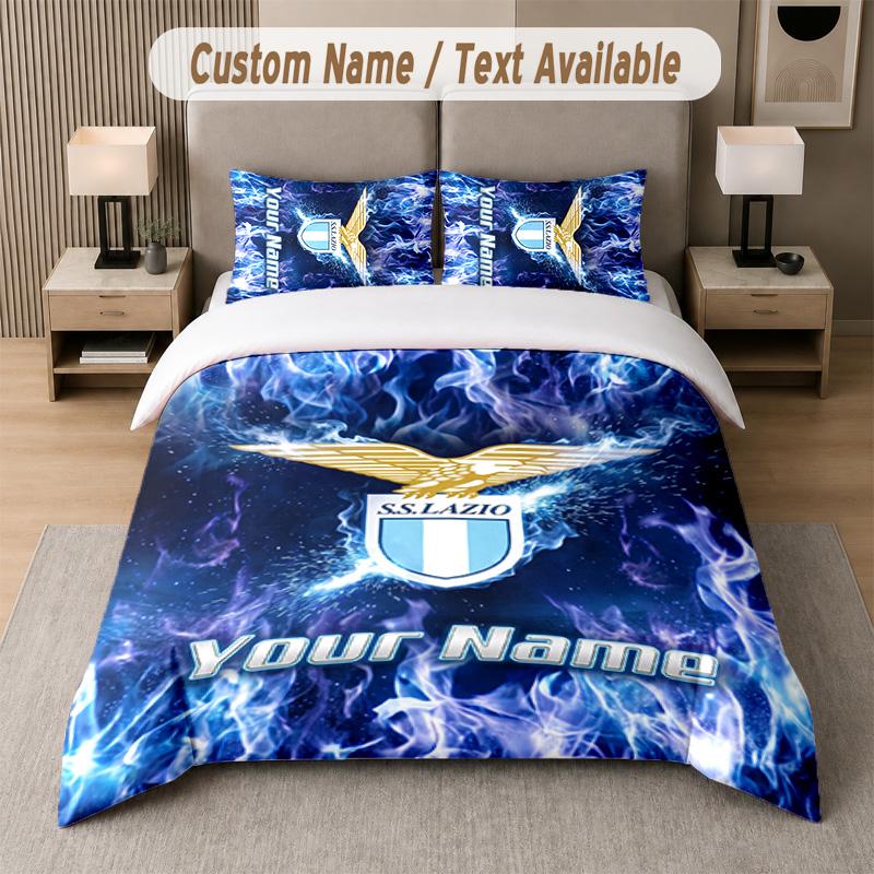 Ensemble de literie Design Lazio FC Texte personnalisé 1 Housse de couette & 2 Taies d'oreiller
