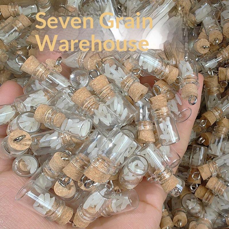 10Pcs Mini Glass Bottle Charm Pendant With 7 Rice Grains Cork Lids Wishing Bottle For Diy Keyring Craft Jewelry Making Accessory
