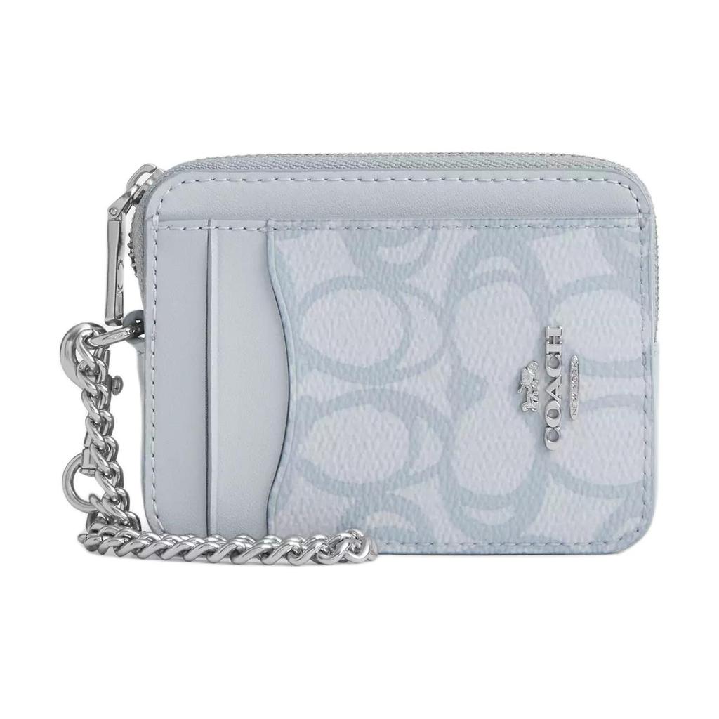Coach Signature 11 Logo Design Coated Canvas Card Case Mini Women Card Case Blue CBL78-SVNB9