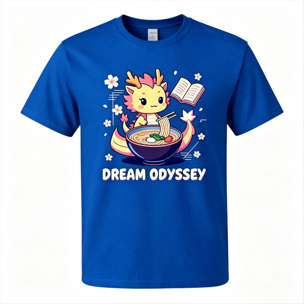 Cute Baby Dragon Eating Raunisex Sakura Flower Graphic T Shirt Unisex Cotton Short Sleeve Anime Kawaii Oversized Streetwear Tee Tops