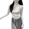Women's Spicy Girl Gray Ruched Slim-Fit Long-Sleeve Turtleneck Top for Autumn/Winter