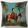 1pc Pillowcase, Florida Cowgirl Riding Horse And Tropical Palm Design, 45.72 X 45.72 cm, Soft Smooth Touch Polyester Short Plush Fabric, Single-Sided 