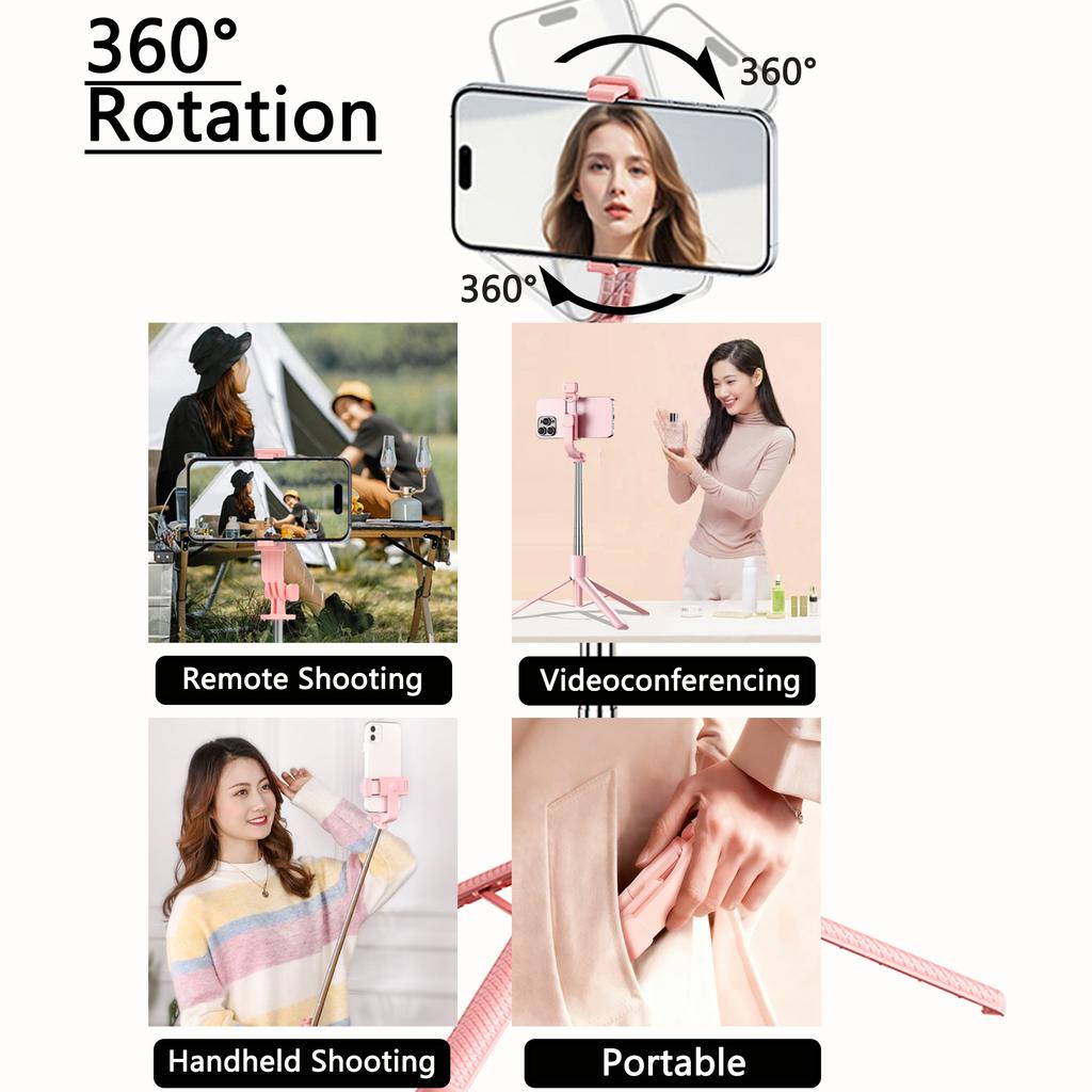 Extendable Aluminum Selfie Stick Tripod, Fill Light & Bluetooth-compatible Remote, Compatible with /Android, for Travel