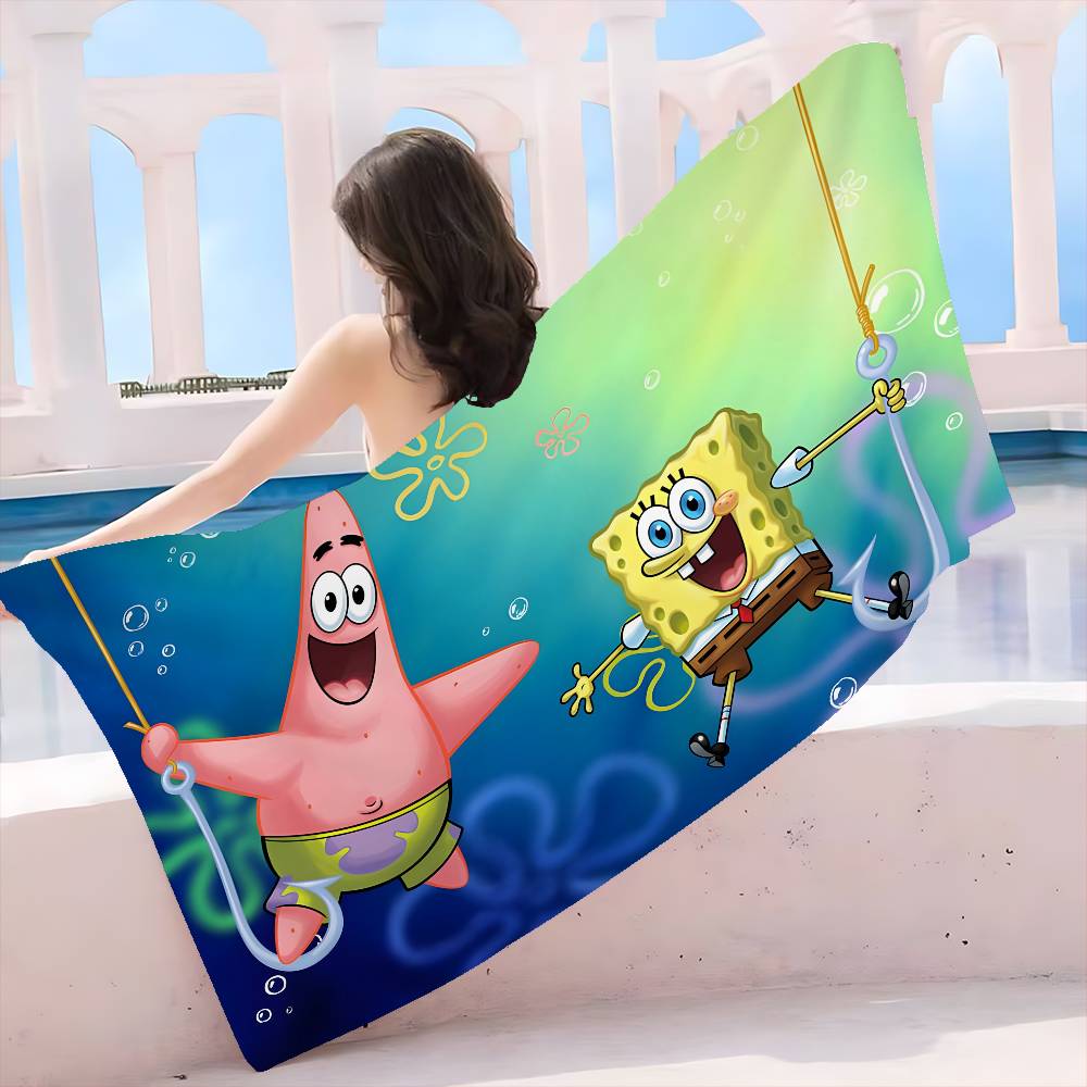 Anime S-Spongebobes Cute Microfiber Printed Beach Towel Mountain Climbing Yoga Beach Swimming Running Absorbent Soft Towel