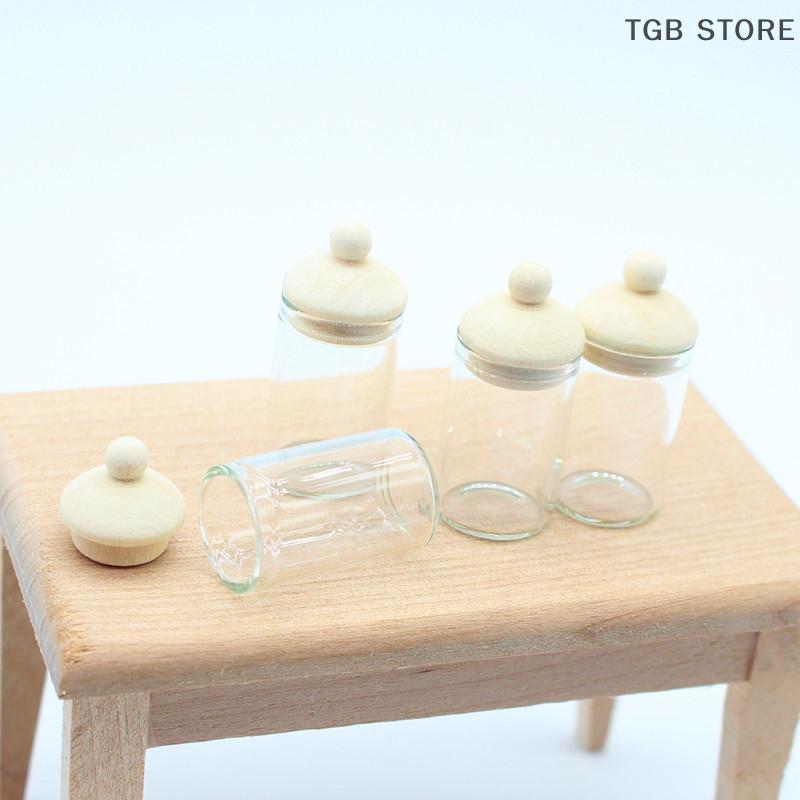 4/10Pcs 1:12 Miniature Glass Bottle Jars Clear Glass Jar Food Storage Dollhouse Kitchen Accessories