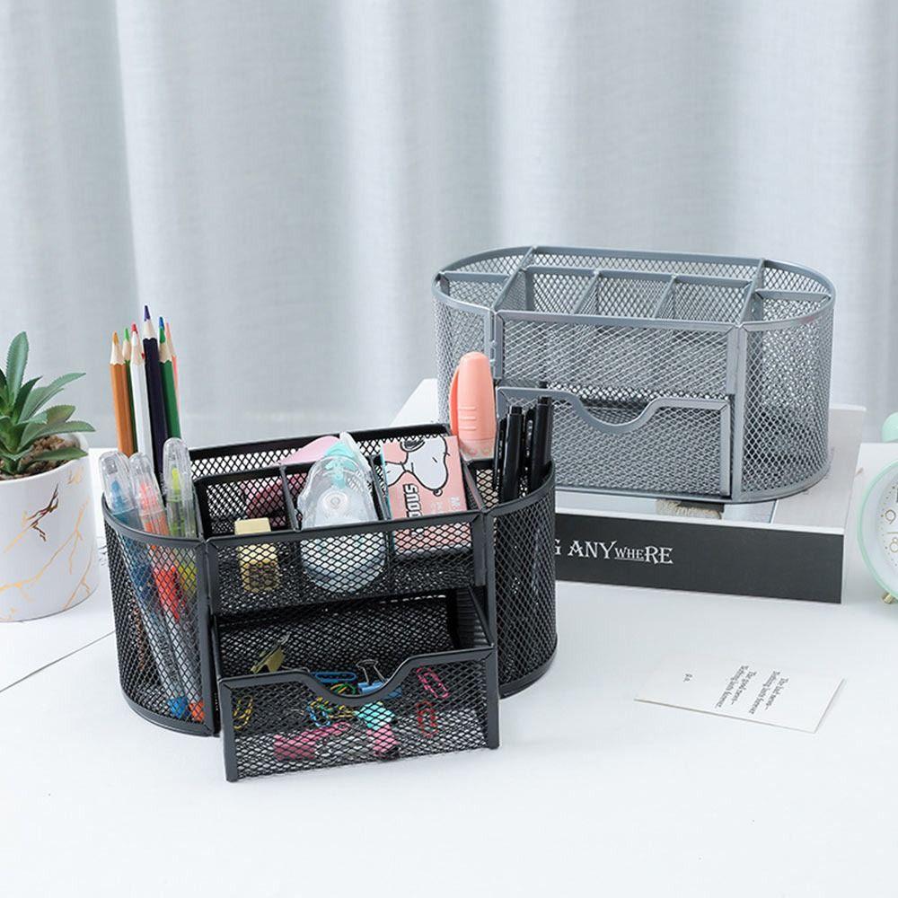 9-Grid Storage Storage Box Stationery Container Pen Holder Desk Organizer Metal Mesh