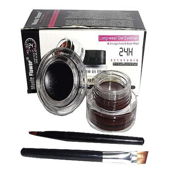 

@ UX-2 in1 Flower Gel Eyeliner Kajal Black & Brown Comes With 2 Brushes g036 Zr-2291-60%Off