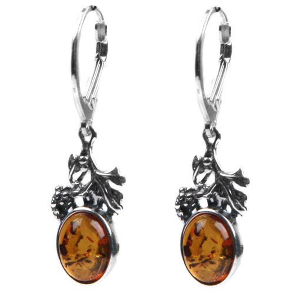 Amber Sterling Silver Classic Grape Leaf Plumeria Earrings