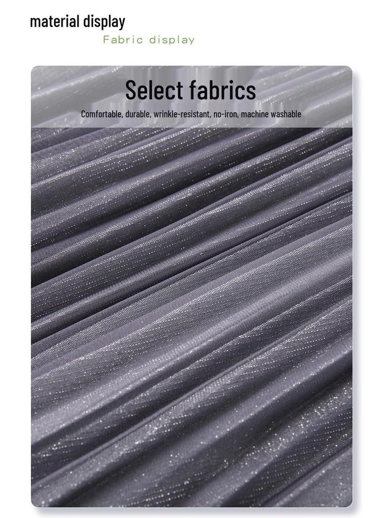 Women's Gradient Mesh Pleated Midi Skirt - 2025 Spring Collection, High Waist A-line with Slimming Drapes