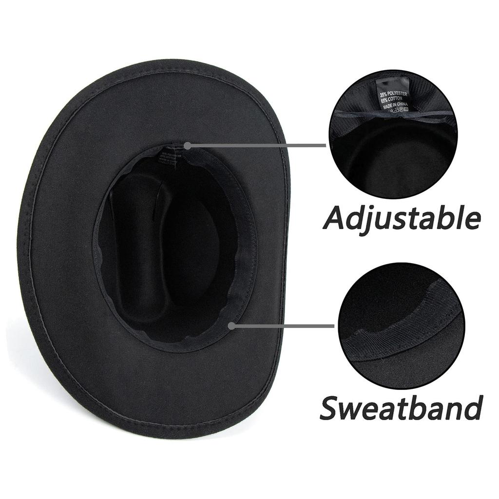 Felt Cowboy Hat for Women Men Rolled Wide Brim Cowboy Hats Western Hat with Buckle Belt Cowboy Cowgirl Hat