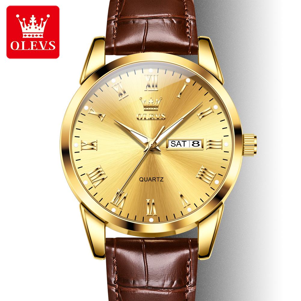 OLEVS 5892   Designer   Men Watch Leather Strap  Luxury  Classic Waterproof  Man Quartz Watch