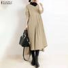 ZANZEA Women Casual V-Neck Solid Color Long Sleeve Loose Dress