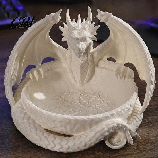 Bedside Table Accessory Tray Gothic Dragon Jewelry Tray, 3D Printed Figurine, Mythical Creature Desktop Textured Scale Storage Bowl Organizer for Keys
